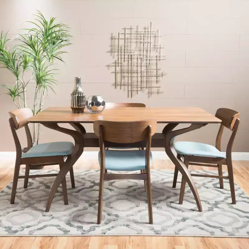 Christopher Knight Home Fausett modernes Esszimmer-Set aus Holz im Mid-Century-Stil, 5-teilig, mit Stoffpolsterung