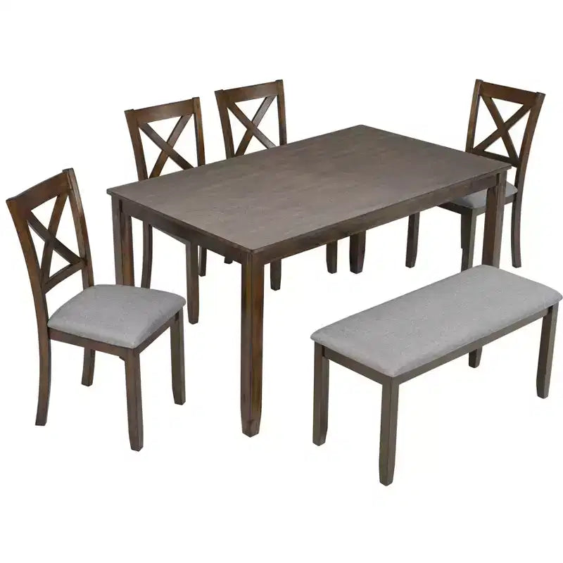 Set da pranzo MAYEERTY 7 pezzi - Tavolo rettangolare in legno e 6 sedie imbottite per riunioni di famiglia