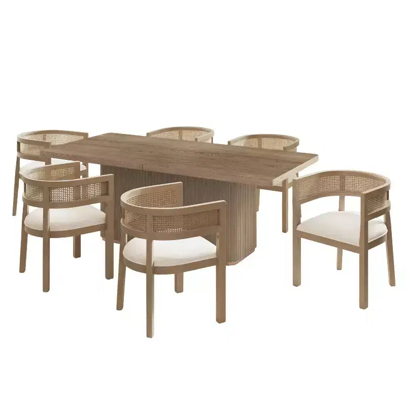 Christopher Knight Home Kassadin Set da pranzo 7 pezzi da fattoria con sedie in rattan rivestite in legno di gomma