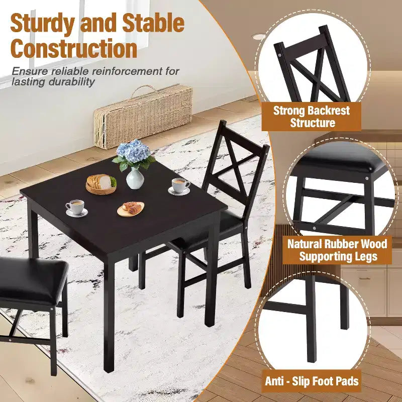 Set tavolo da pranzo BestMassage per 2/4, tavolo e sedie da pranzo, set tavolo da cucina, marrone scuro