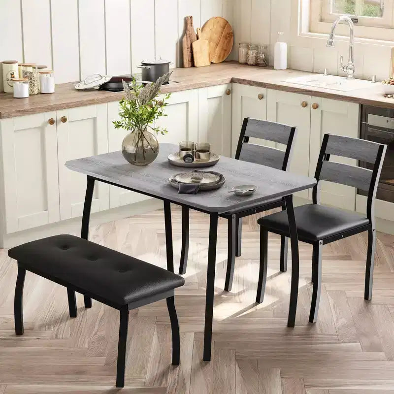 Set da pranzo da 4 pezzi con panca imbottita e 2 sedie, tavolo da cucina salvaspazio per appartamento o sala da pranzo piccola