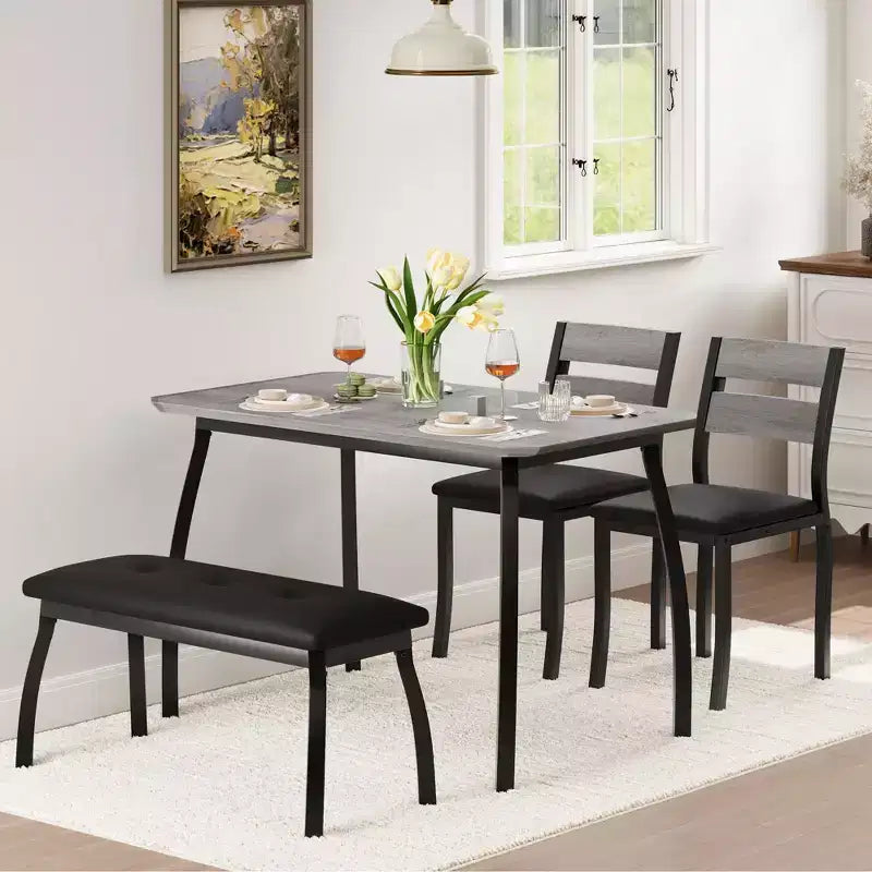 Set da pranzo da 4 pezzi con panca imbottita e 2 sedie, tavolo da cucina salvaspazio per appartamento o sala da pranzo piccola