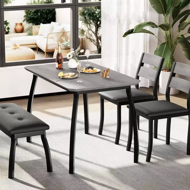 Set da pranzo da 4 pezzi con panca imbottita e 2 sedie, tavolo da cucina salvaspazio per appartamento o sala da pranzo piccola
