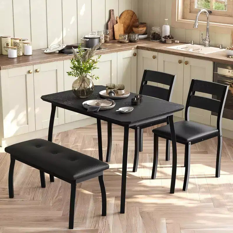 Set da pranzo da 4 pezzi con panca imbottita e 2 sedie, tavolo da cucina salvaspazio per appartamento o sala da pranzo piccola