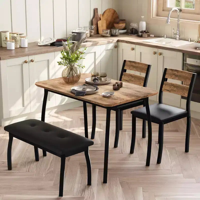 Set da pranzo da 4 pezzi con panca imbottita e 2 sedie, tavolo da cucina salvaspazio per appartamento o sala da pranzo piccola