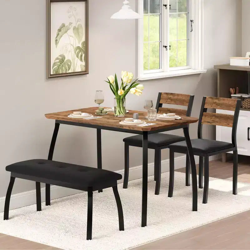 Set da pranzo da 4 pezzi con panca imbottita e 2 sedie, tavolo da cucina salvaspazio per appartamento o sala da pranzo piccola
