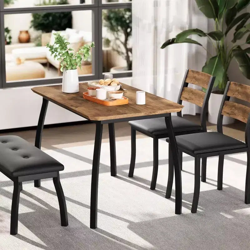 Set da pranzo da 4 pezzi con panca imbottita e 2 sedie, tavolo da cucina salvaspazio per appartamento o sala da pranzo piccola