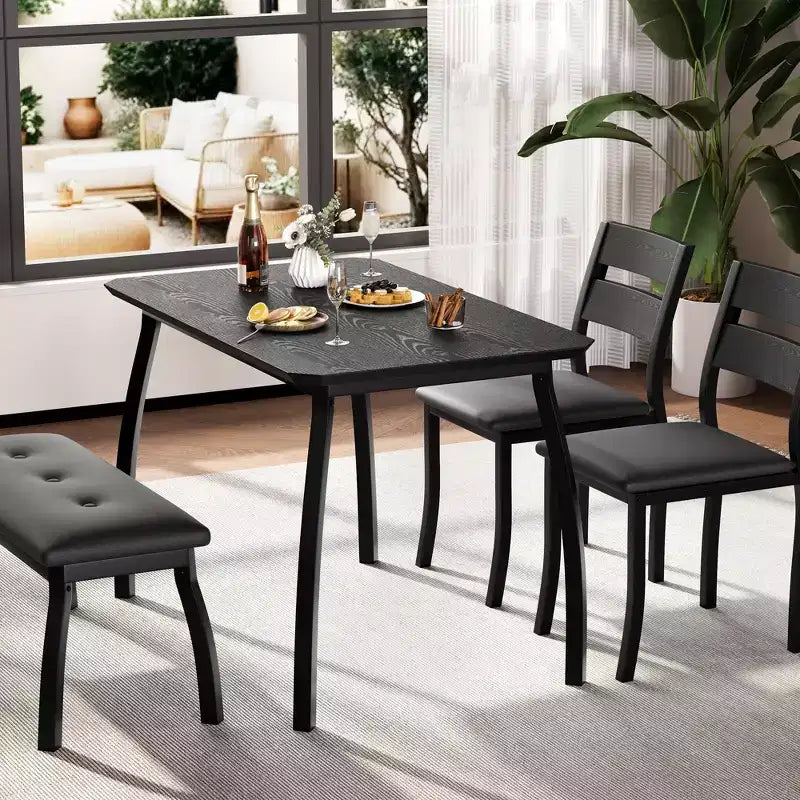 Set da pranzo da 4 pezzi con panca imbottita e 2 sedie, tavolo da cucina salvaspazio per appartamento o sala da pranzo piccola