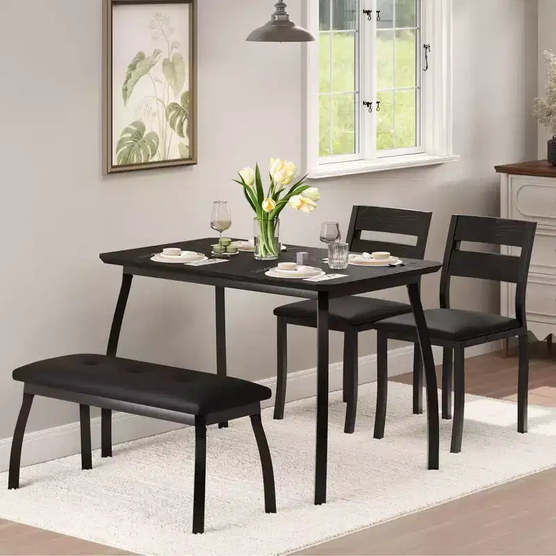 Set da pranzo da 4 pezzi con panca imbottita e 2 sedie, tavolo da cucina salvaspazio per appartamento o sala da pranzo piccola