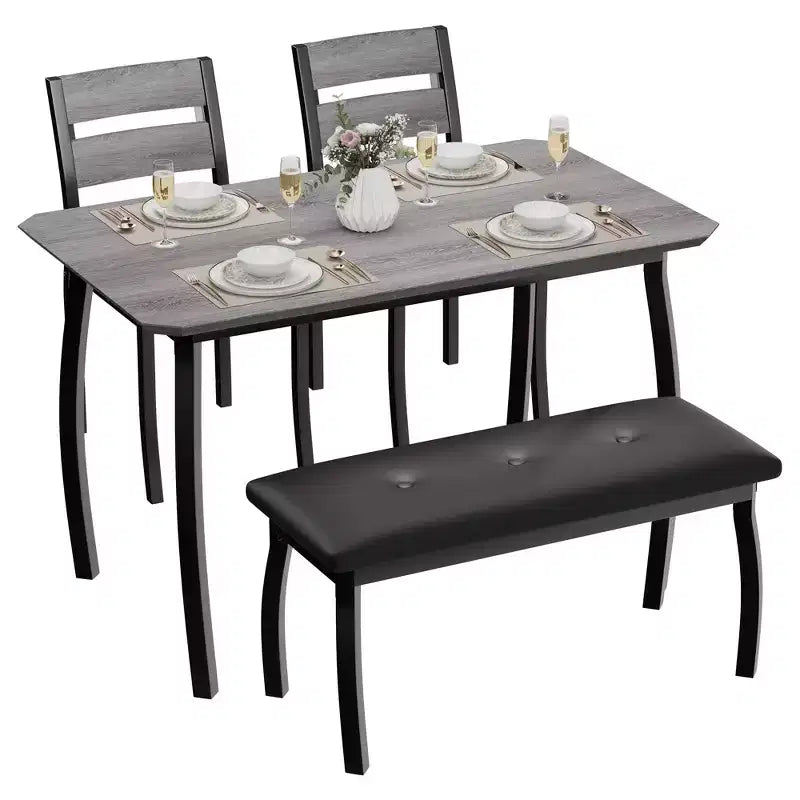 Set da pranzo da 4 pezzi con panca imbottita e 2 sedie, tavolo da cucina salvaspazio per appartamenti o sale da pranzo piccole
