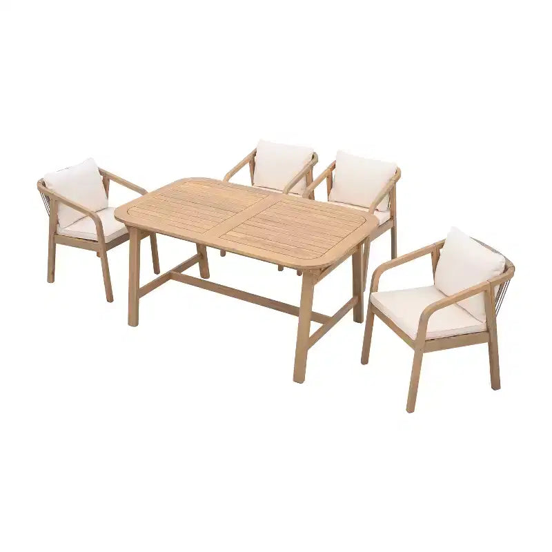 Christopher Knight Home Olcott - Set da pranzo da esterno a 5 pezzi in legno di acacia con tavolo allungabile e poltrone in corda intrecciata