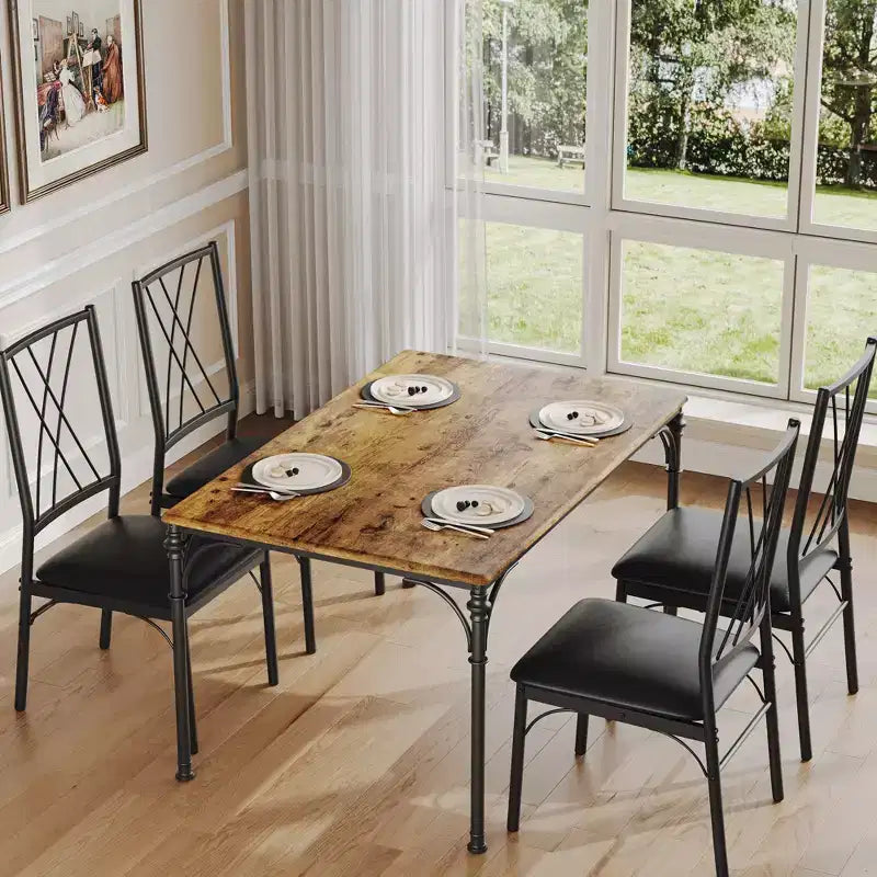 Set da Pranzo 5 Pezzi CuisinSmart, Tavolo e Sedie da Cucina, Set di Mobili da Pranzo Rettangolare per Interni in Metallo e Legno