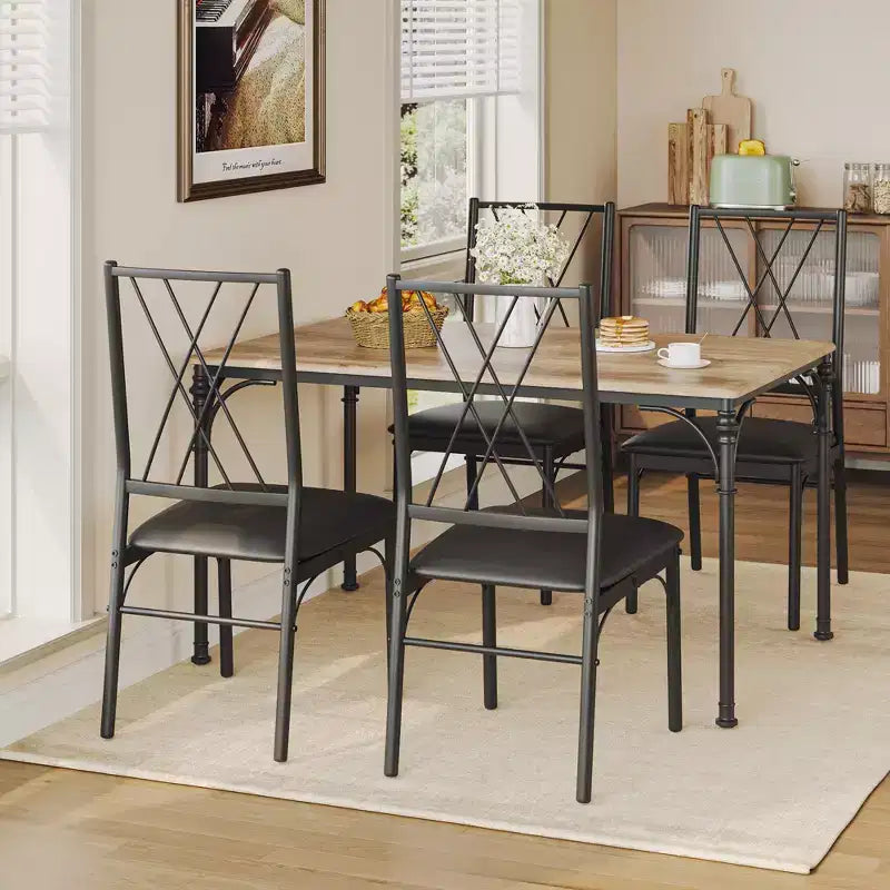 Set da Pranzo 5 Pezzi CuisinSmart, Tavolo e Sedie da Cucina, Set di Mobili da Pranzo Rettangolare per Interni in Metallo e Legno