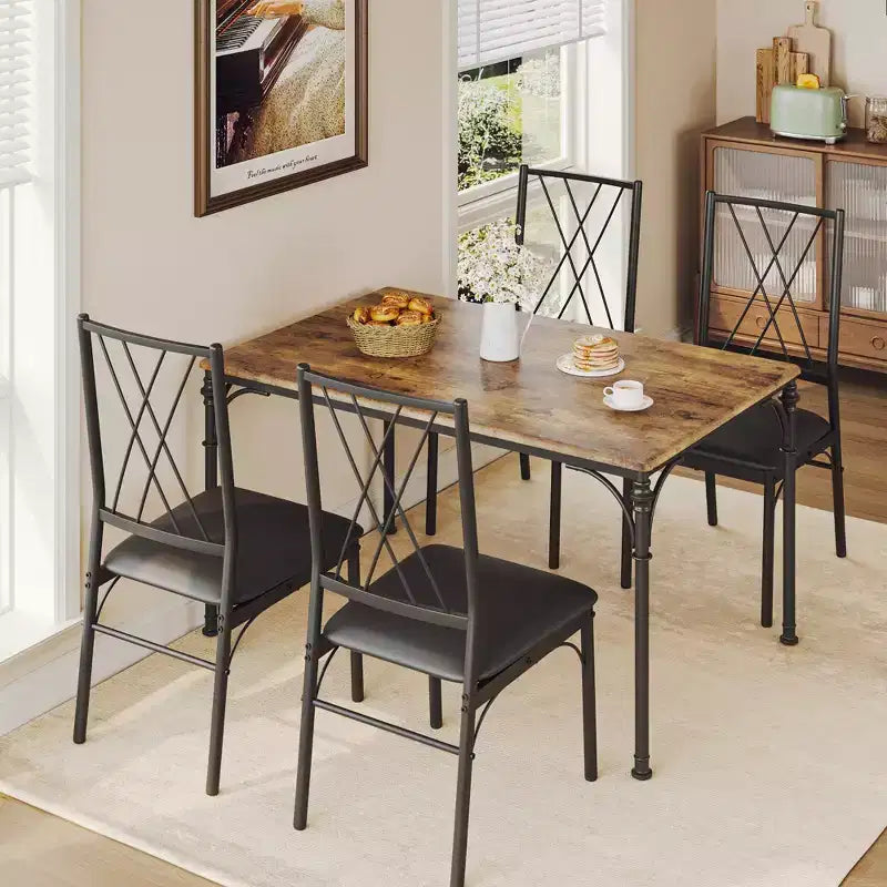 Set da Pranzo 5 Pezzi CuisinSmart, Tavolo e Sedie da Cucina, Set di Mobili da Pranzo Rettangolare per Interni in Metallo e Legno