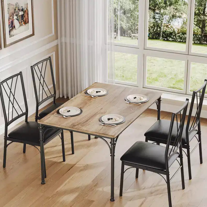 Set da Pranzo 5 Pezzi CuisinSmart, Tavolo e Sedie da Cucina, Set di Mobili da Pranzo Rettangolare per Interni in Metallo e Legno