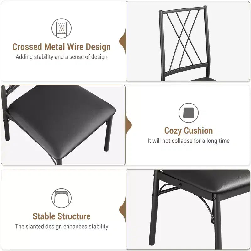 Set da Pranzo 5 Pezzi CuisinSmart, Tavolo e Sedie da Cucina, Set di Mobili da Pranzo Rettangolare per Interni in Metallo e Legno