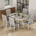 VECELO Round Extendable Dining Table Set, Rubber Wood Table with 4/6 Armless Upholstered Dining Chairs for Kitchen, Gray