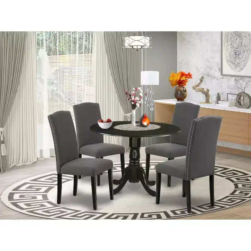 HomeStock Round Dropleaf Dining Set with 4 Parson Chairs Black