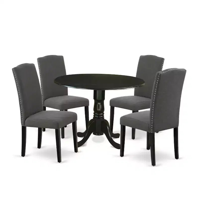 Set da pranzo HomeStock Round Dropleaf con 4 sedie Parson nere