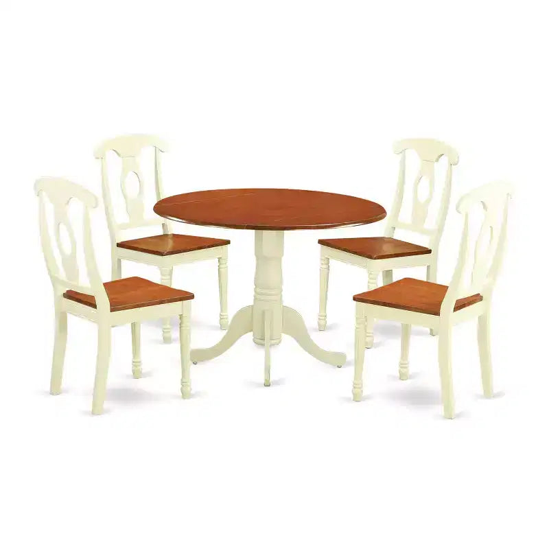 HomeStock Set di 5 Pezzi per Sala da Pranzo Include un Tavolo Rotondo da Cucina con Alette e 4 Sedie da Pranzo, 42x42 Pollici
