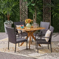 GDFStudio Tunica Outdoor Acacia Wood and Wicker 5 Piece Dining Set
