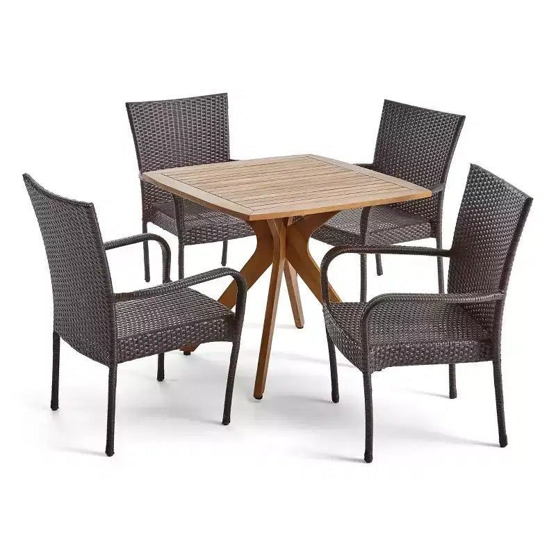 Set da pranzo da 5 pezzi Tunica per esterni di GDFStudio in legno di acacia e vimini