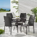 GDFStudio Rue Outdoor Wicker and Tempered Glass 5 Piece Dining Set