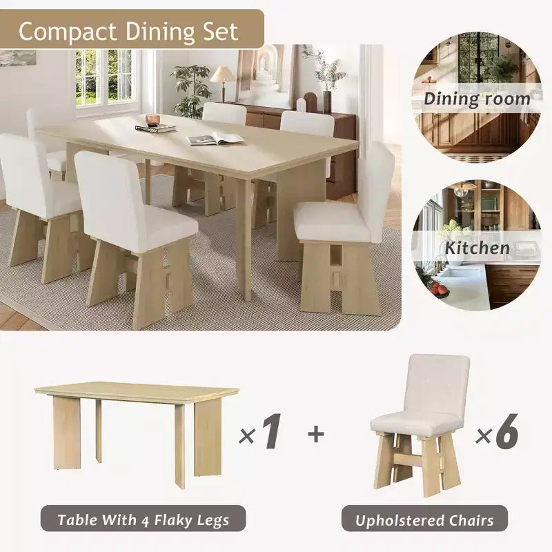 GDFStudio Felton Set da Pranzo Moderno da 7 Pezzi in Legno Imbottito