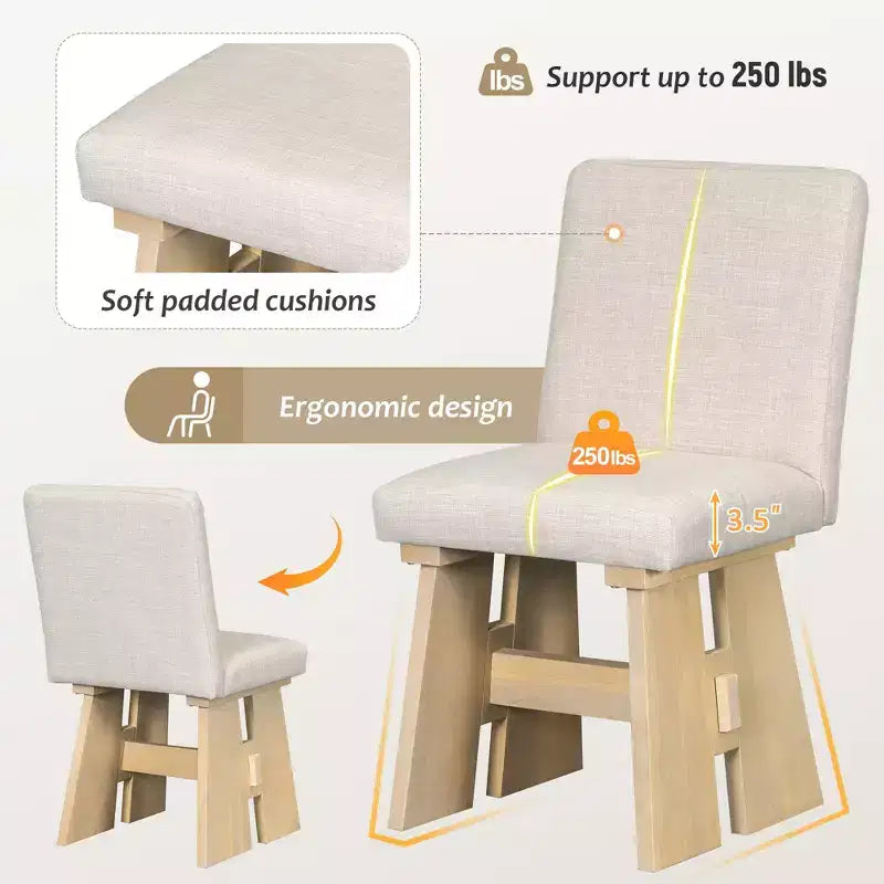 GDFStudio Felton Set da Pranzo Moderno da 7 Pezzi in Legno Imbottito