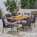 GDFStudio Dalupiri Outdoor Wicker and Acacia Wood 7 Piece Dining Set