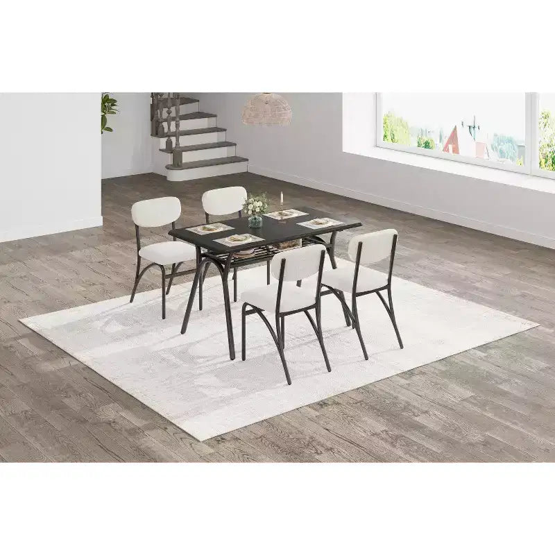 Dining Table Set for 4, Kitchen Breakfast Nook Set, Metal Frame & Marble Tabletop, Space-Saving Dining Furniture for Apartment