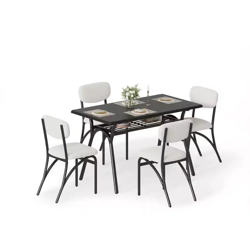 Set Tavolo da Pranzo per 4, Set Angolo Colazione da Cucina, Struttura in Metallo e Piano in Marmo, Mobili Salvaspazio per Appartamento