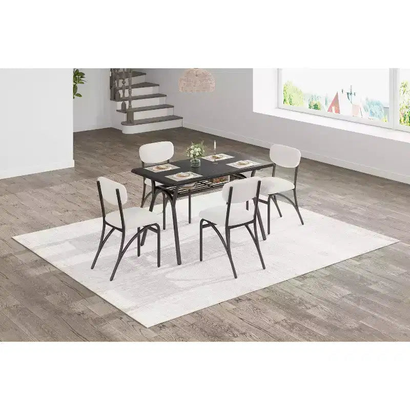 Set Tavolo da Pranzo per 4, Set Angolo Colazione da Cucina, Struttura in Metallo e Piano in Marmo, Mobili Salvaspazio per Appartamento