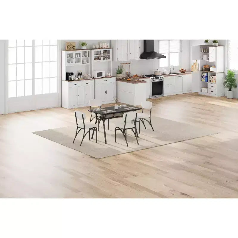 Set Tavolo da Pranzo per 4, Set Angolo Colazione da Cucina, Struttura in Metallo e Piano in Marmo, Mobili Salvaspazio per Appartamento