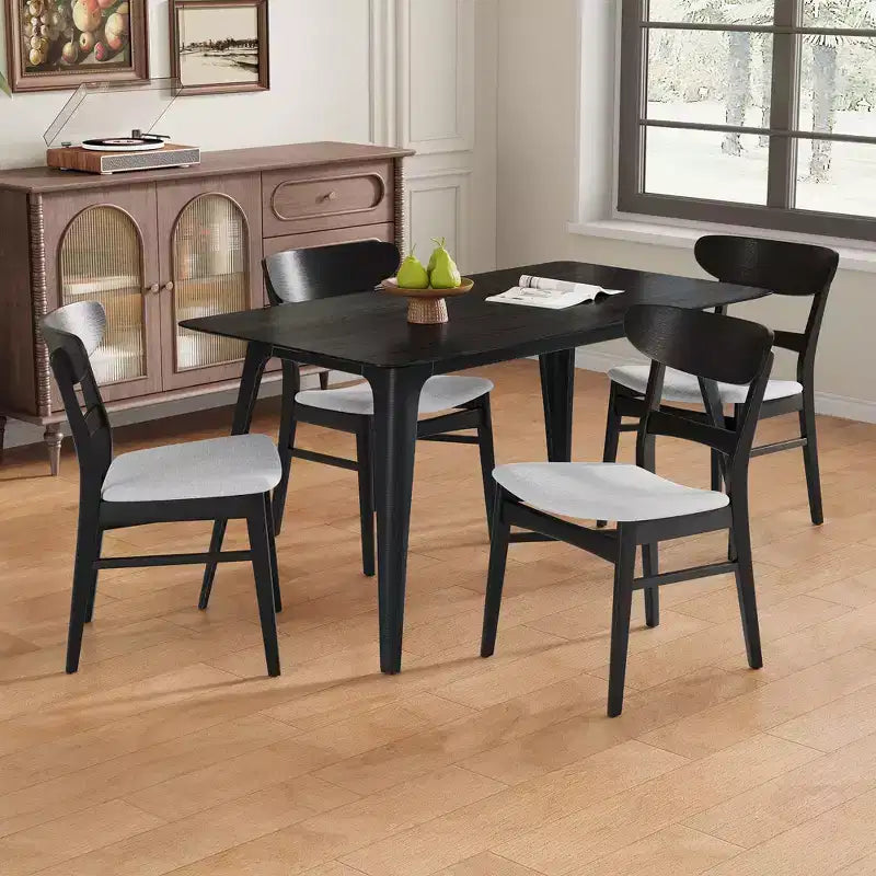 Christopher Knight Home Jinna modernes 5-teiliges Esszimmer-Set im Mid-Century-Stil aus Gummibaumholz mit gepolsterten Stühlen