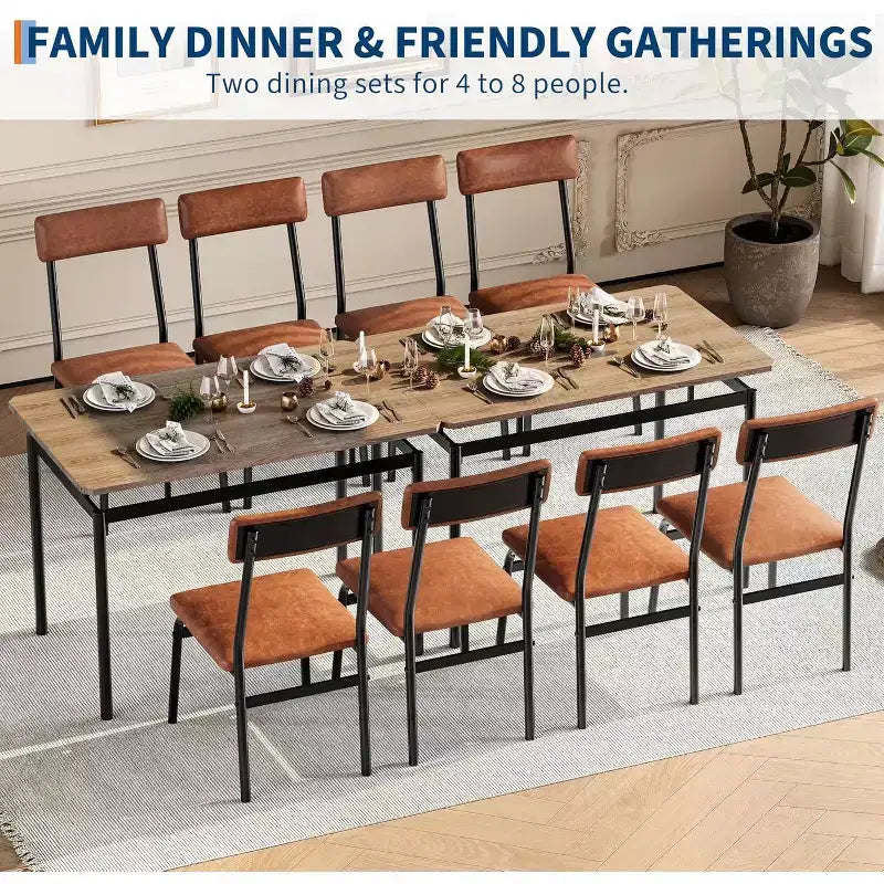 Set da pranzo da 5 pezzi con tavolo in legno e 4 sedie imbottite in PU, struttura in metallo industriale, set compatto per cucina e sala da pranzo