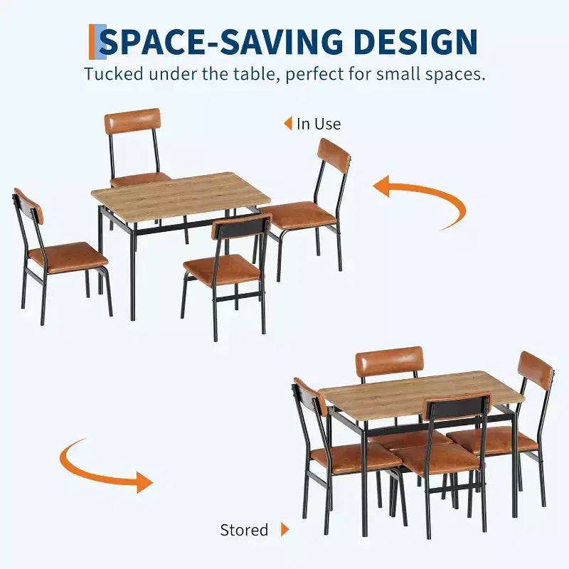 Set da pranzo da 5 pezzi con tavolo in legno e 4 sedie imbottite in PU, struttura in metallo industriale, set compatto per cucina e sala da pranzo