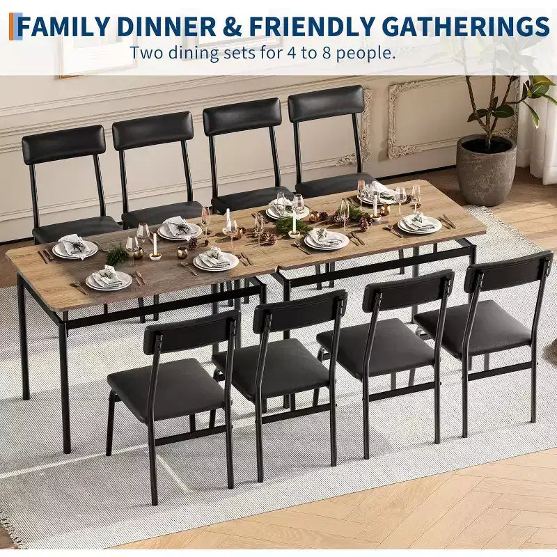 Set da pranzo da 5 pezzi con tavolo in legno e 4 sedie imbottite in PU, struttura in metallo industriale, set compatto per cucina e sala da pranzo