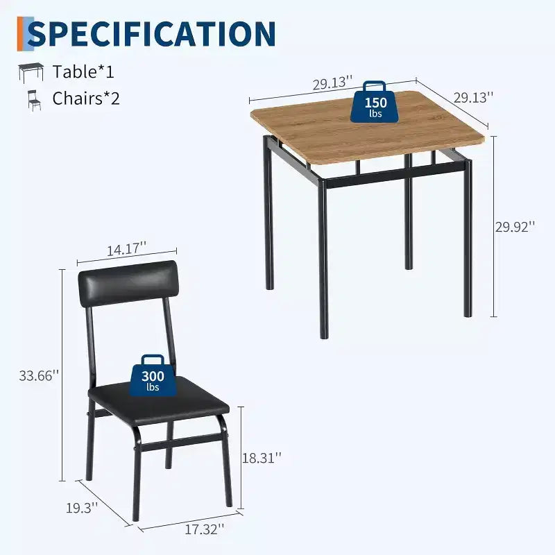 Set da pranzo 3 pezzi con tavolo e 2 sedie imbottite, struttura in legno, design salvaspazio, superficie facile da pulire, nero