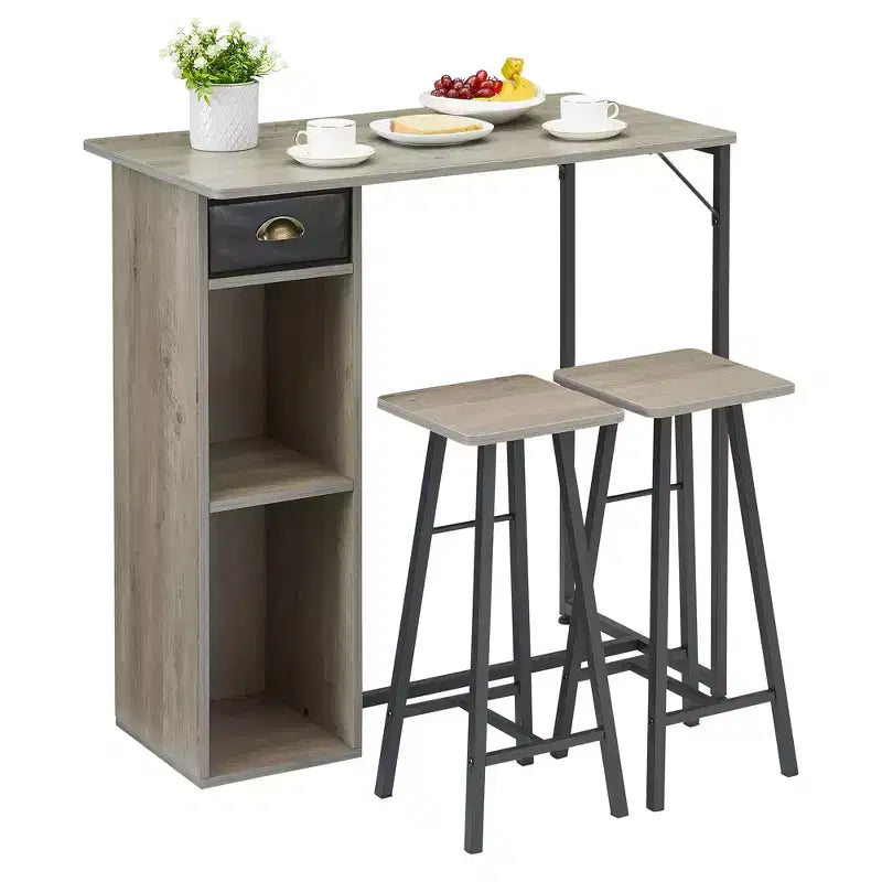 Set da tavolo da bar Fulvari da 3 pezzi per 2 persone, piccolo tavolo da pranzo da cucina con 2 sgabelli, set da tavolo e sedie da bar altezza bancone con cassetto portaoggetti