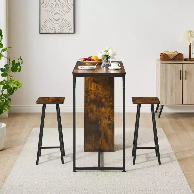 Set da tavolo da bar Fulvari da 3 pezzi per 2 persone, piccolo tavolo da pranzo da cucina con 2 sgabelli, set da tavolo e sedie da bar altezza bancone con cassetto portaoggetti