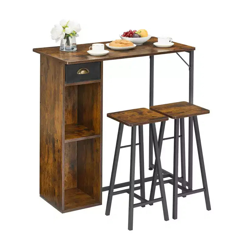 Set da tavolo da bar Fulvari da 3 pezzi per 2 persone, piccolo tavolo da pranzo da cucina con 2 sgabelli, set da tavolo e sedie da bar altezza bancone con cassetto portaoggetti