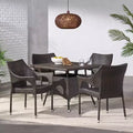 GDFStudio Ronnie Outdoor Wicker and Iron 5 Piece Dining Set