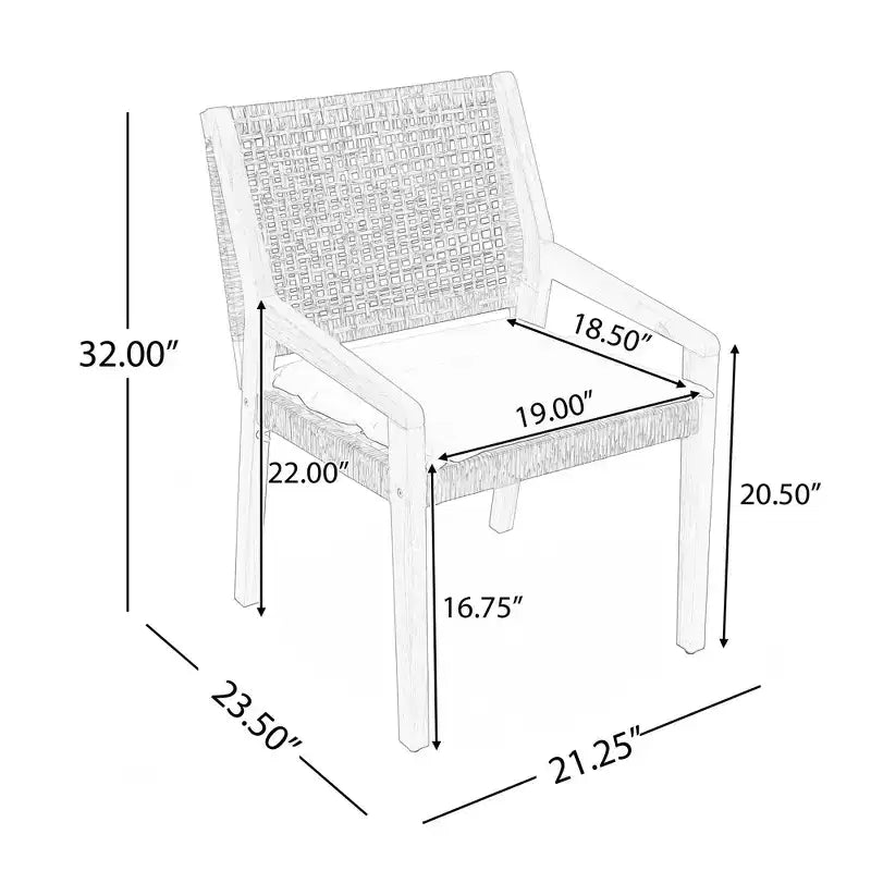 NAYSAYE Set da Pranzo per Esterni Tavolo in Legno di Acacia con Sedie in Vimini e Cuscini per Giardino e Patio, Teak, 23.5*21.25*32