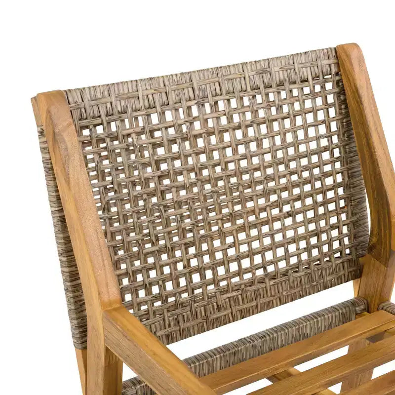 NAYSAYE Set da Pranzo per Patio, Sedie da Pranzo da Esterno in Rattan e Legno di Acacia con Cuscini, per Giardino, Marrone e Crema, 23.5*21.25*32