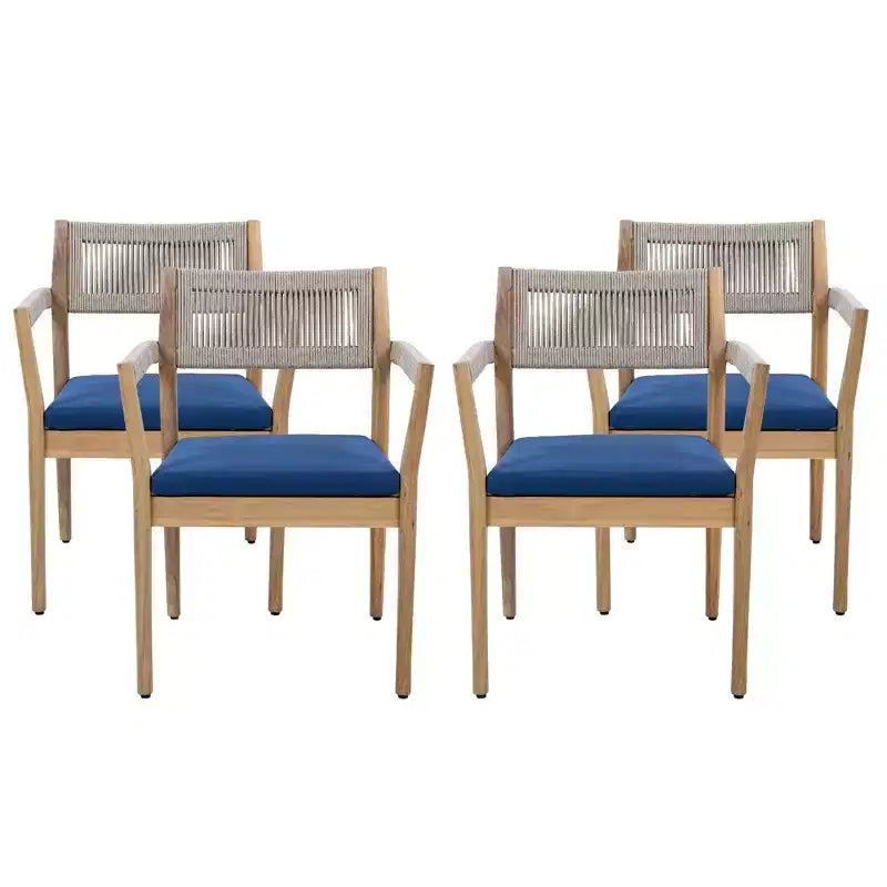 NAYSAYE Patio Dining Sets Braided Acacia Wood Dining Chairs with Cushions and Armrests for Garden Poolside, Navy and Beige, 23.25*21.5*32.25
