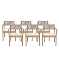 NAYSAYE Patio Dining Sets Braided Acacia Wood Dining Chairs with Cushions and Armrests for Garden Poolside, Cream and Beige, 23.25*21.5*32.25
