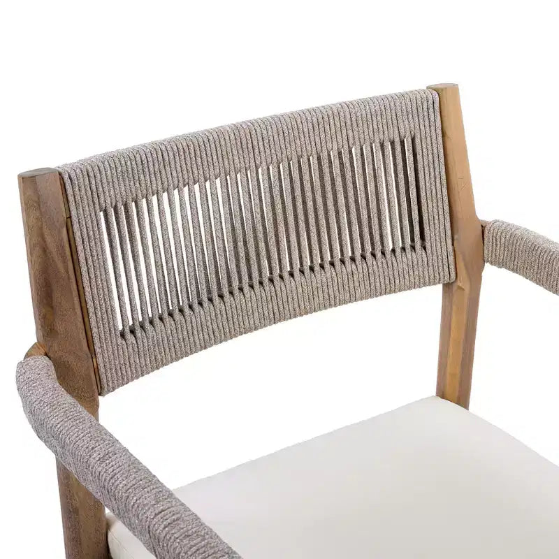 NAYSAYE Set da pranzo da patio Sedie da pranzo in legno di acacia intrecciato con cuscini e braccioli per giardino a bordo piscina, crema e beige, 23.25*21.5*32.25