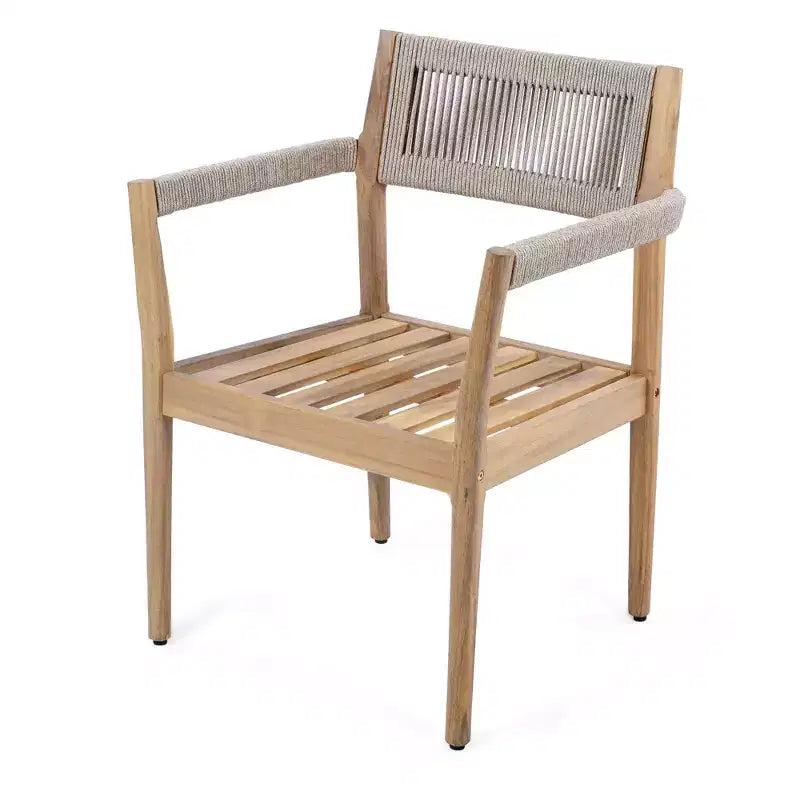 NAYSAYE Set da pranzo da patio Sedie da pranzo in legno di acacia intrecciato con cuscini e braccioli per giardino a bordo piscina, crema e beige, 23.25*21.5*32.25