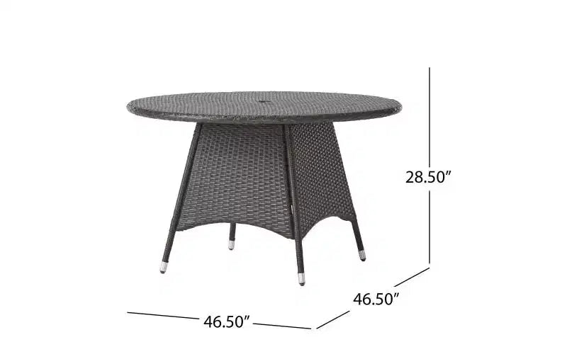 GDFStudio Holmes Set da Pranzo da Esterno in Vimini a 5 Pezzi con Tavolo Rotondo e Foro per Ombrellone